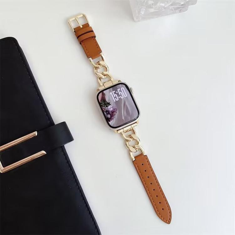 For Apple Watch 42 / 44 / 45 / 46 / 49mm xDfind Denim Chain Metal Hybrid Leather Watch Band