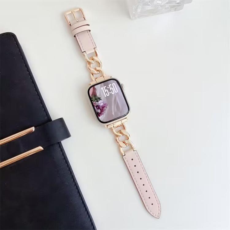 For Apple Watch 42 / 44 / 45 / 46 / 49mm xDfind Denim Chain Metal Hybrid Leather Watch Band