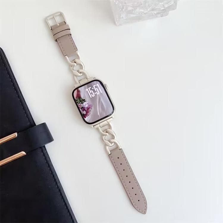 For Apple Watch 42 / 44 / 45 / 46 / 49mm xDfind Denim Chain Metal Hybrid Leather Watch Band