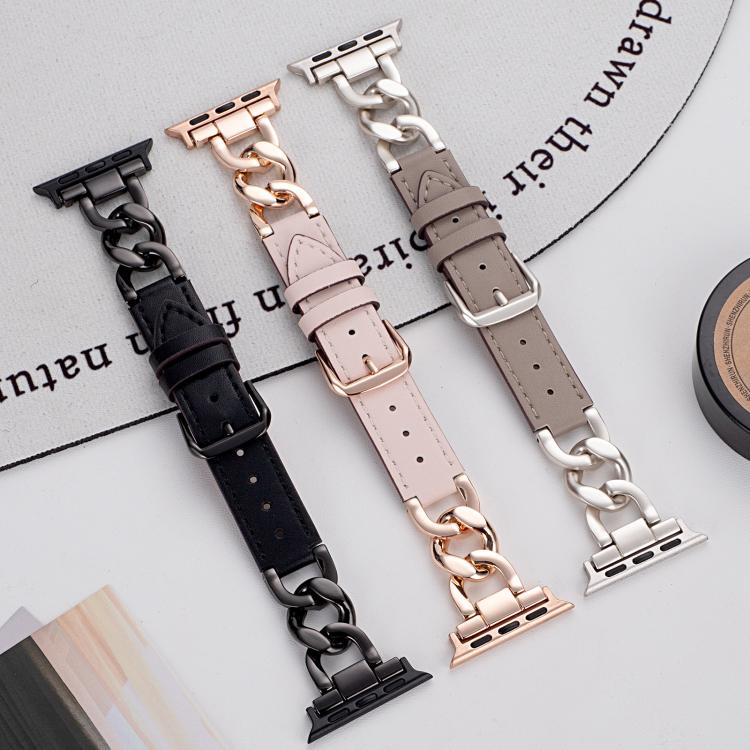 For Apple Watch 42 / 44 / 45 / 46 / 49mm xDfind Denim Chain Metal Hybrid Leather Watch Band