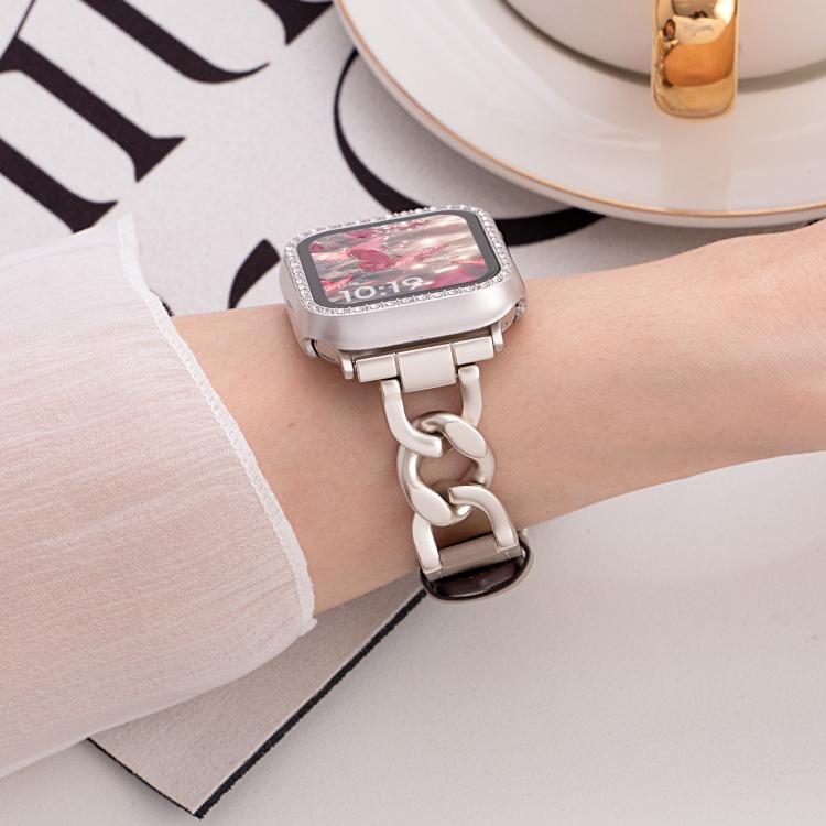 For Apple Watch 42 / 44 / 45 / 46 / 49mm xDfind Denim Chain Metal Hybrid Leather Watch Band