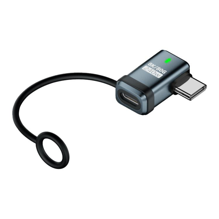 240W USB-C / Type-C Port Full-Function Aluminum Alloy Adapter with Lanyard, Style:Side Bend