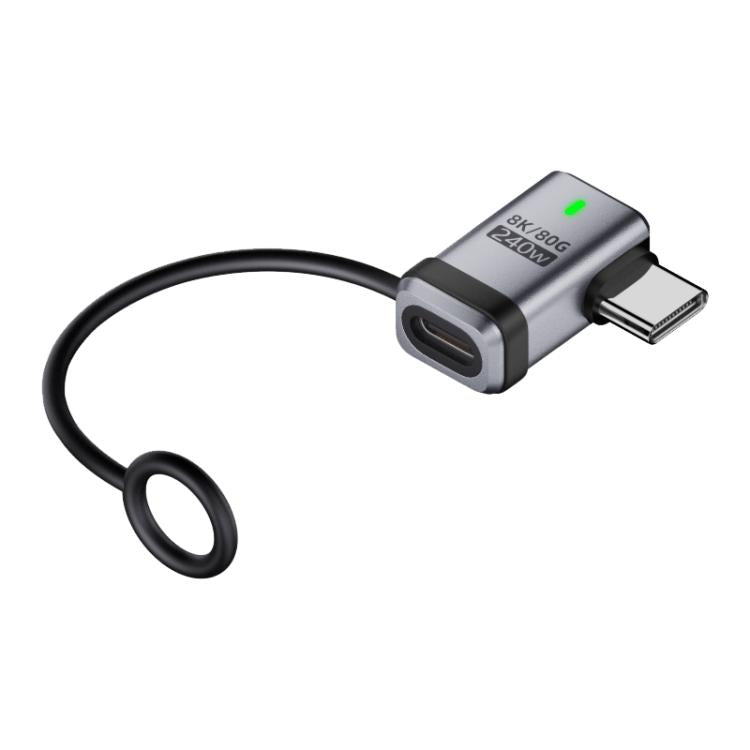 240W USB-C / Type-C Port Full-Function Aluminum Alloy Adapter with Lanyard, Style:Side Bend