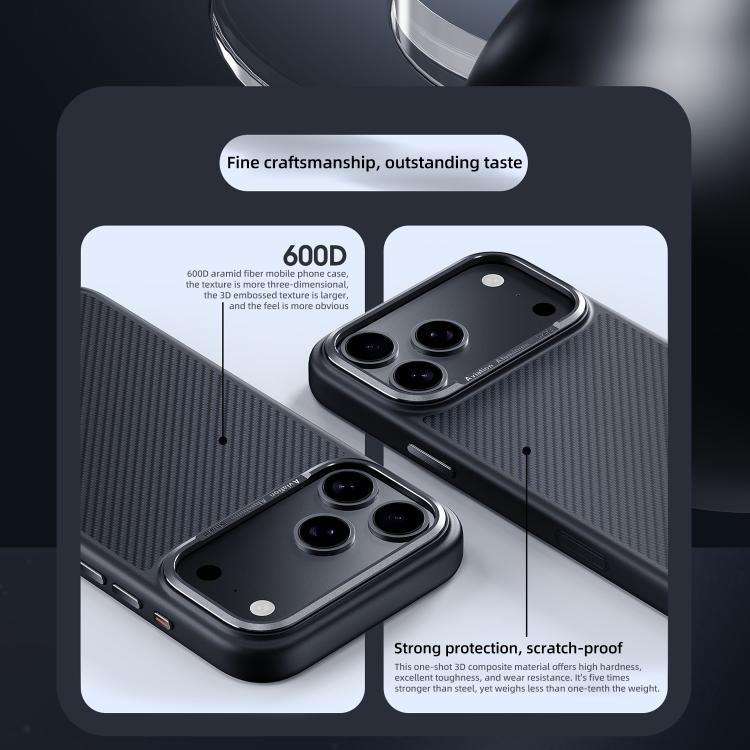 For iPhone 17 Pro Carbon Fiber Kevlar MagSafe Magnetic Phone Case - Black