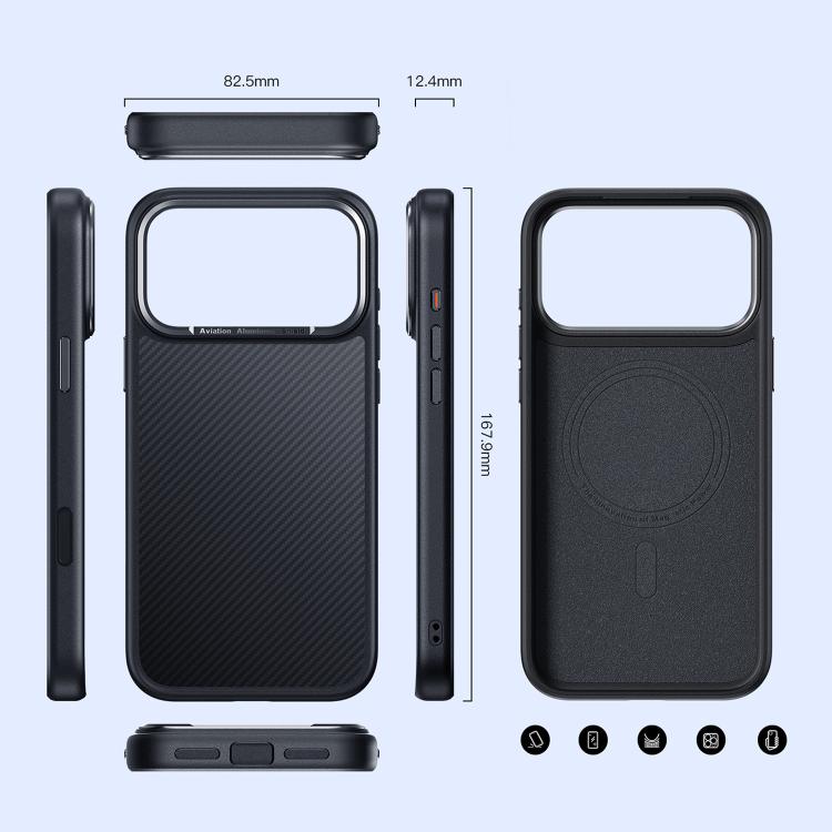 For iPhone 17 Pro Carbon Fiber Kevlar MagSafe Magnetic Phone Case - Black