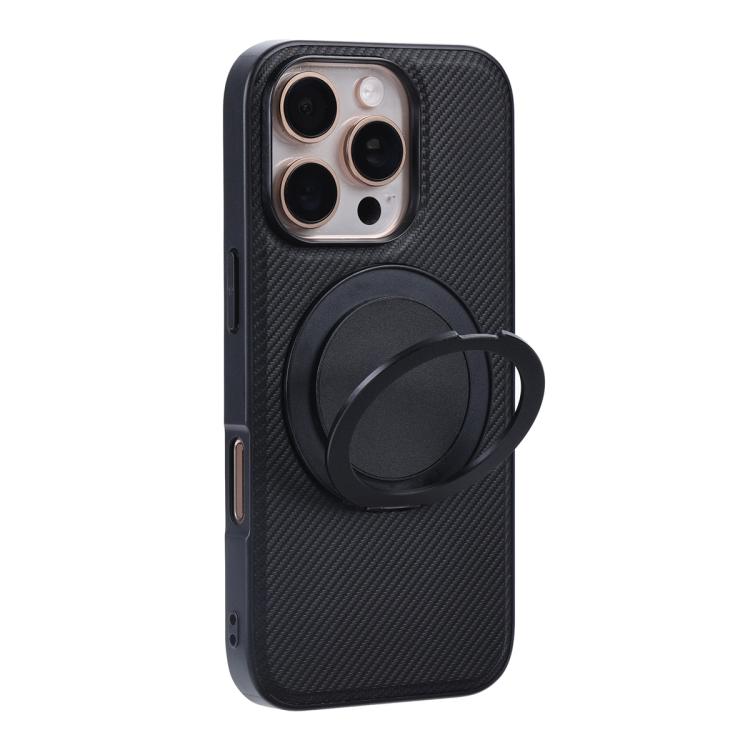 For iPhone 16 Pro Max ViLi TCY Series Kevlar Leather Texture Rotating Holder Phone Case - Black