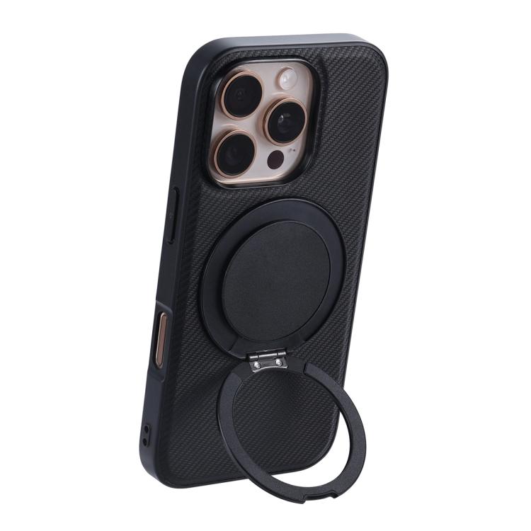 For iPhone 16 Pro Max ViLi TCY Series Kevlar Leather Texture Rotating Holder Phone Case - Black