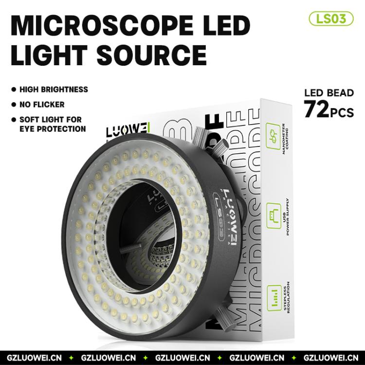 LUOWEI LS03 High Lumen 72LED Microscope Ring Light Source
