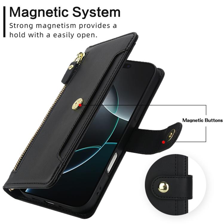 For iPhone 16 Pro Max Seven Card Slots Zipper Wallet Leather Phone Case with Lanyard