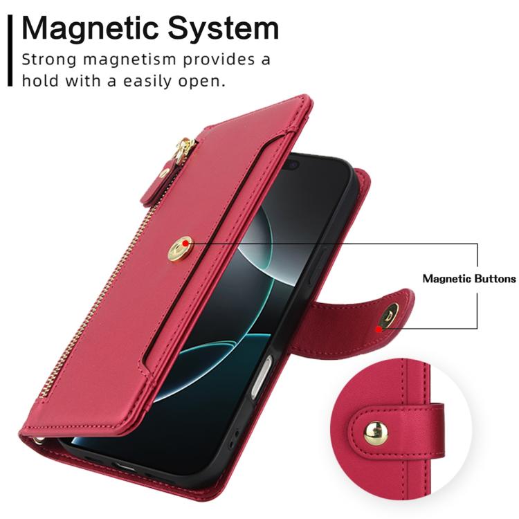 For iPhone 16 Pro Max Seven Card Slots Zipper Wallet Leather Phone Case with Lanyard