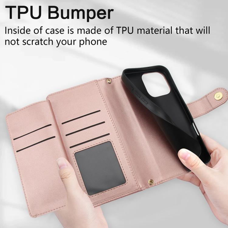 For iPhone 16 Pro Max Seven Card Slots Zipper Wallet Leather Phone Case with Lanyard