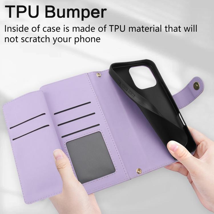 For iPhone 16 Pro Max Seven Card Slots Zipper Wallet Leather Phone Case with Lanyard