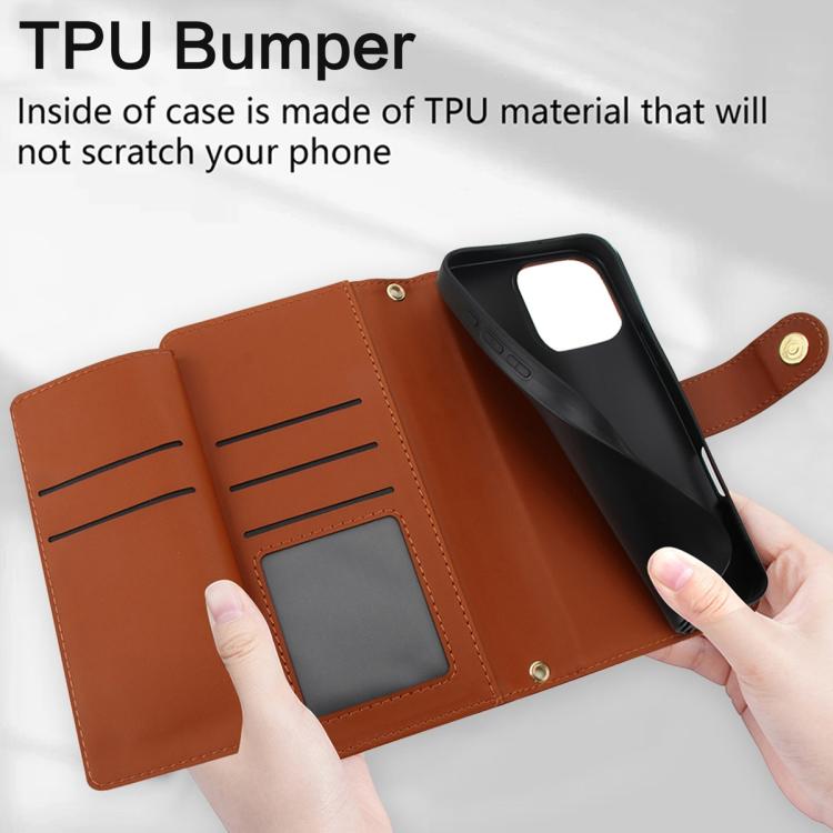 For iPhone 16 Pro Seven Card Slots Zipper Wallet Leather Phone Case with Lanyard