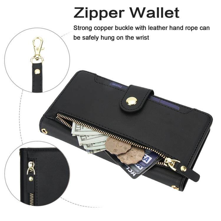 For iPhone 17 Seven Card Slots Zipper Wallet Leather Phone Case with Lanyard