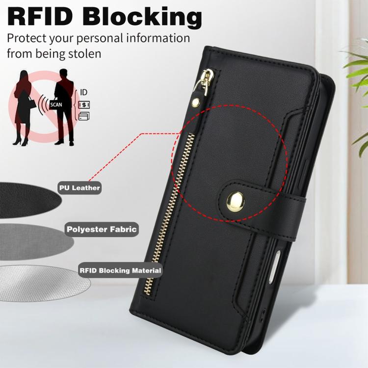 For iPhone 17 Seven Card Slots Zipper Wallet Leather Phone Case with Lanyard