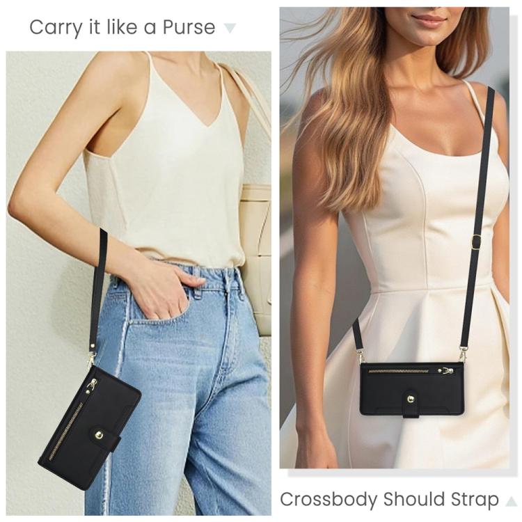 For iPhone 17 Seven Card Slots Zipper Wallet Leather Phone Case with Lanyard