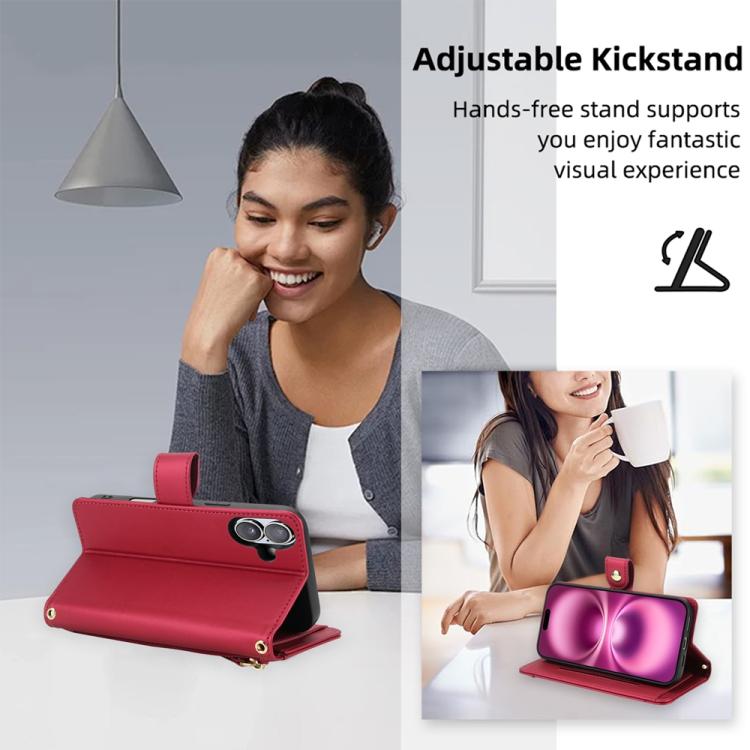 For iPhone 17 Seven Card Slots Zipper Wallet Leather Phone Case with Lanyard