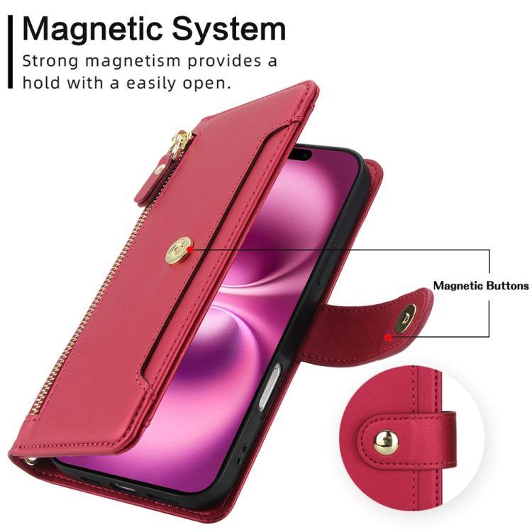 For iPhone 17 Seven Card Slots Zipper Wallet Leather Phone Case with Lanyard