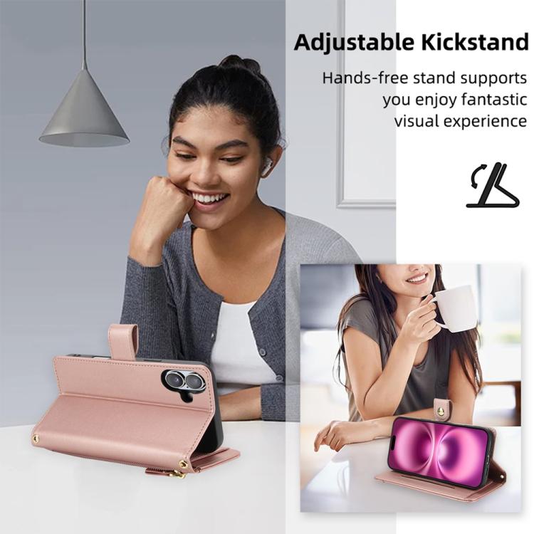 For iPhone 17 Seven Card Slots Zipper Wallet Leather Phone Case with Lanyard