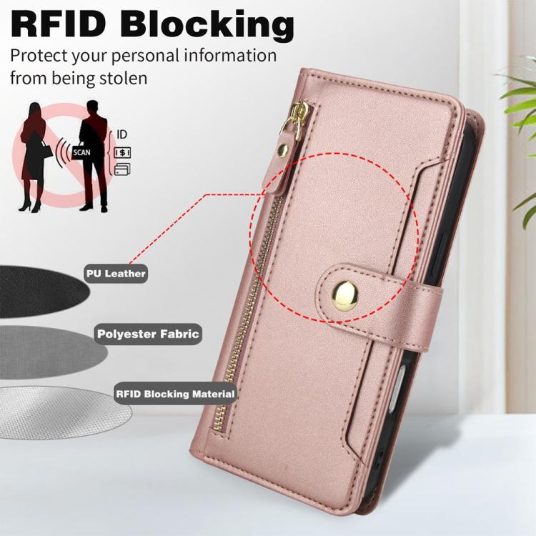 For iPhone 17 Seven Card Slots Zipper Wallet Leather Phone Case with Lanyard