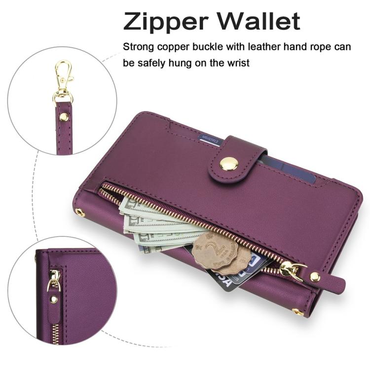 For iPhone 17 Seven Card Slots Zipper Wallet Leather Phone Case with Lanyard