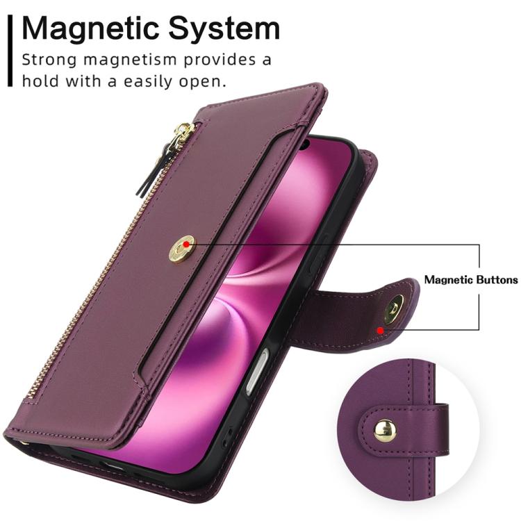 For iPhone 17 Seven Card Slots Zipper Wallet Leather Phone Case with Lanyard