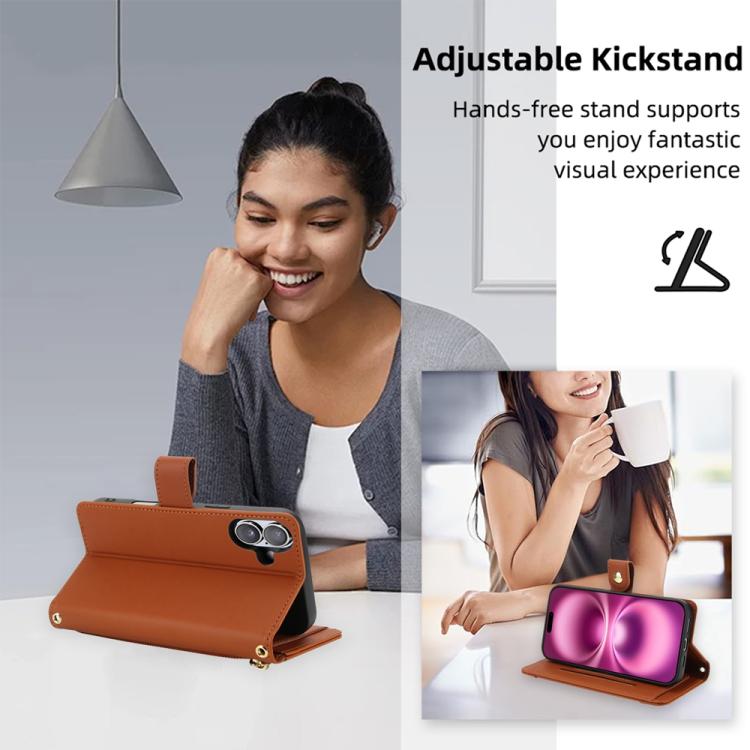 For iPhone 17 Seven Card Slots Zipper Wallet Leather Phone Case with Lanyard