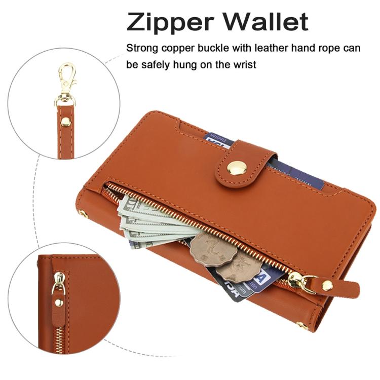 For iPhone 17 Seven Card Slots Zipper Wallet Leather Phone Case with Lanyard