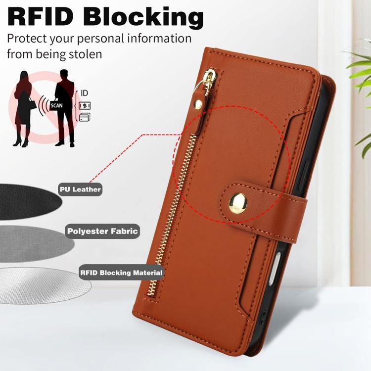 For iPhone 17 Seven Card Slots Zipper Wallet Leather Phone Case with Lanyard