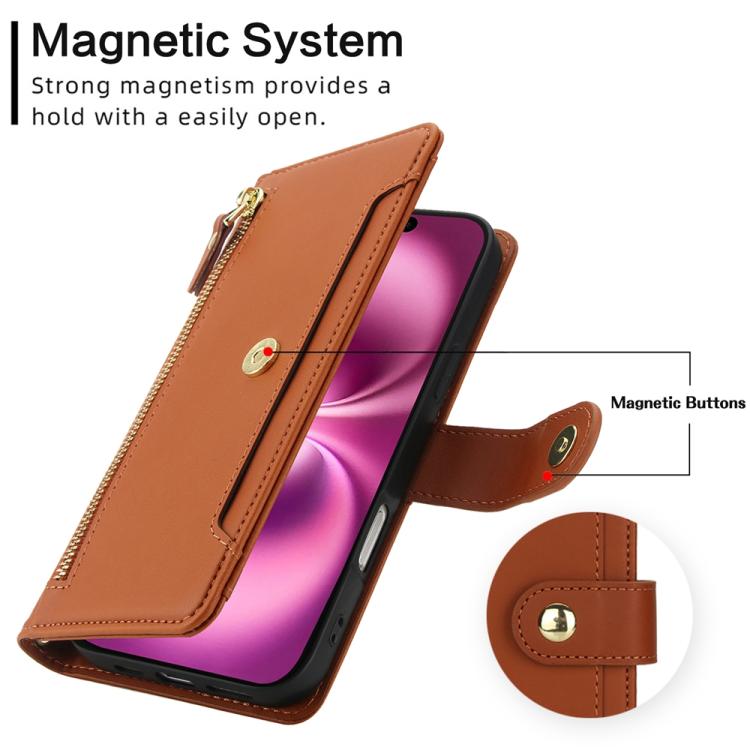 For iPhone 17 Seven Card Slots Zipper Wallet Leather Phone Case with Lanyard
