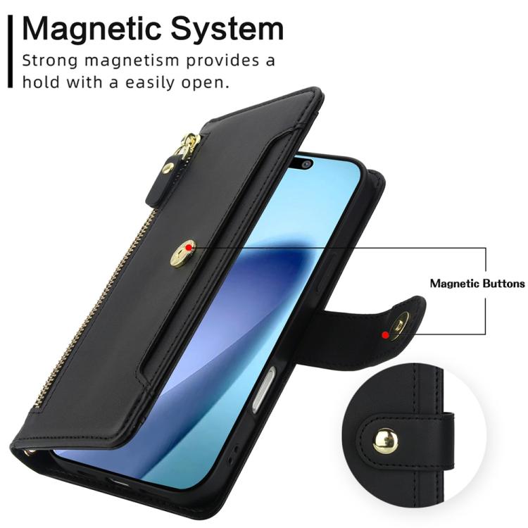 For iPhone Air Seven Card Slots Zipper Wallet Leather Phone Case with Lanyard