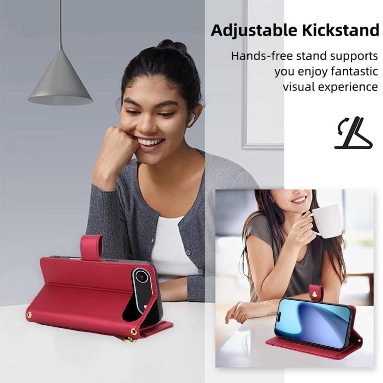 For iPhone Air Seven Card Slots Zipper Wallet Leather Phone Case with Lanyard