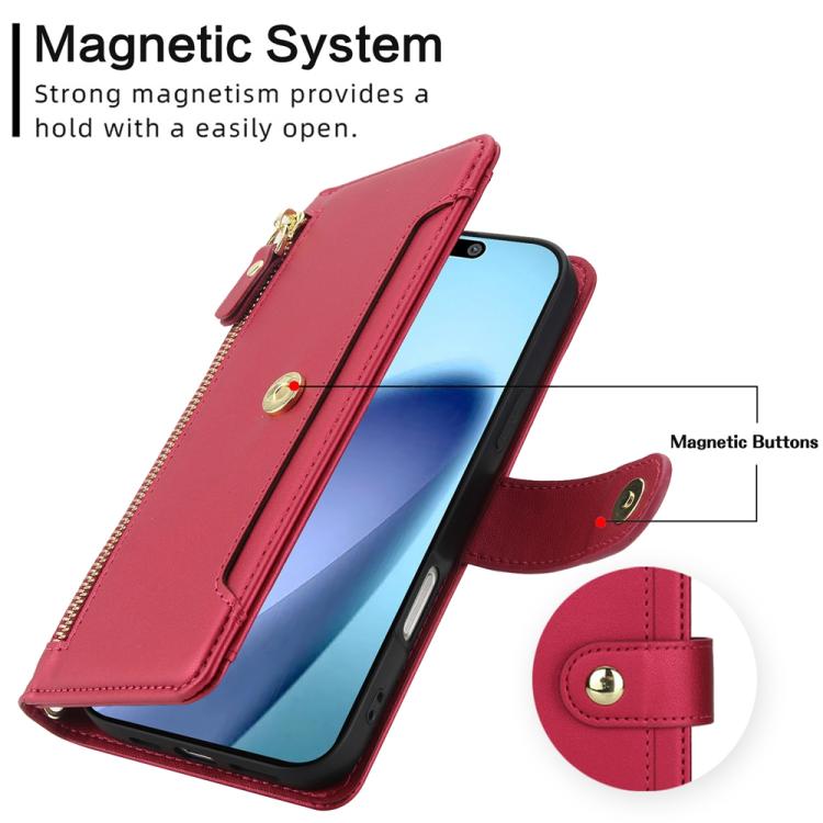 For iPhone Air Seven Card Slots Zipper Wallet Leather Phone Case with Lanyard