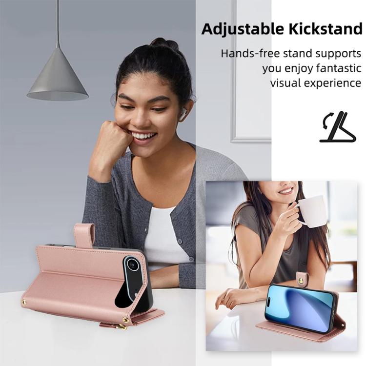 For iPhone Air Seven Card Slots Zipper Wallet Leather Phone Case with Lanyard