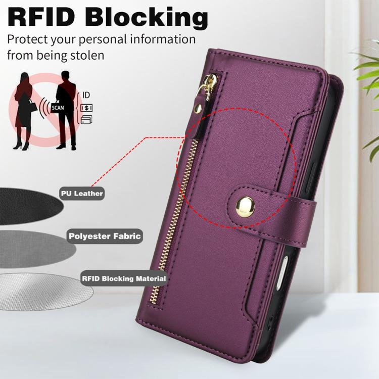 For iPhone Air Seven Card Slots Zipper Wallet Leather Phone Case with Lanyard