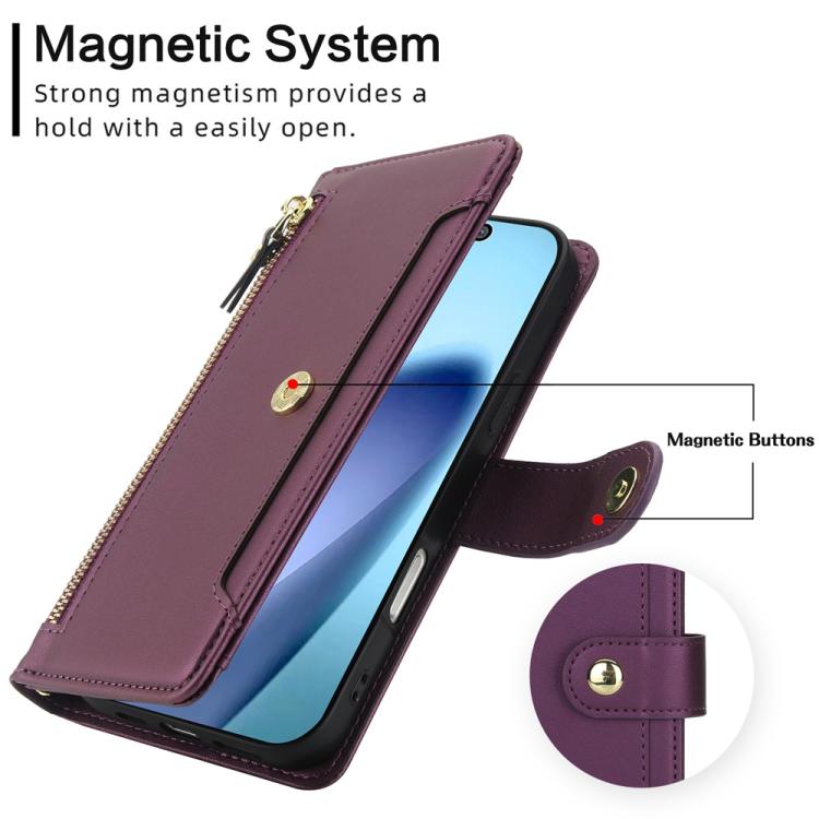 For iPhone Air Seven Card Slots Zipper Wallet Leather Phone Case with Lanyard