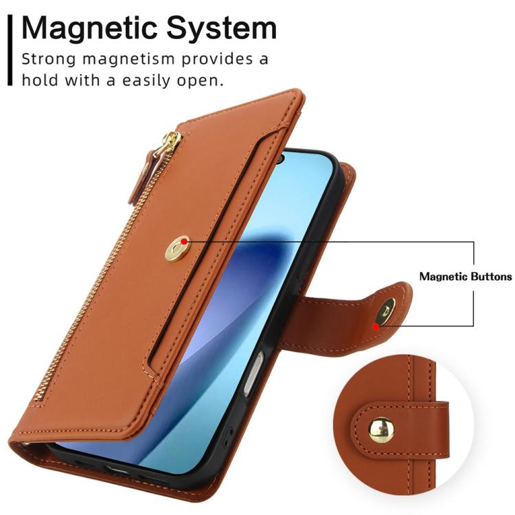 For iPhone Air Seven Card Slots Zipper Wallet Leather Phone Case with Lanyard