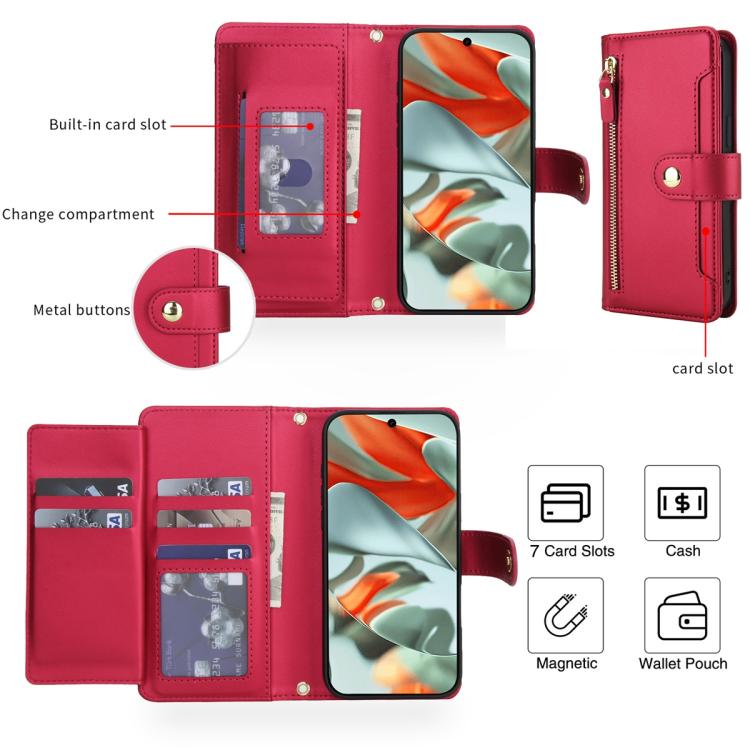 For Google Pixel 10 Pro XL / 9 Pro XL Seven Card Slots Zipper Wallet Leather Phone Case with Lanyard