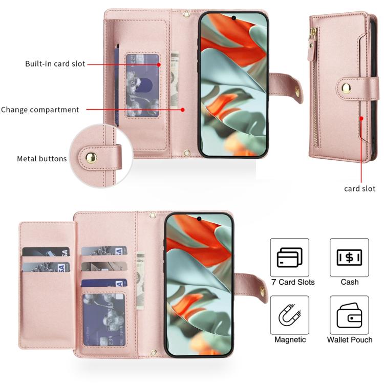 For Google Pixel 10 / 10 Pro / 9 / 9 Pro Seven Card Slots Zipper Wallet Leather Phone Case with Lanyard