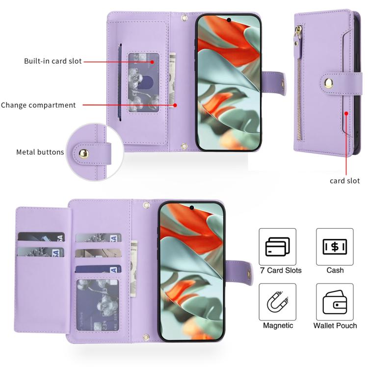 For Google Pixel 10 / 10 Pro / 9 / 9 Pro Seven Card Slots Zipper Wallet Leather Phone Case with Lanyard