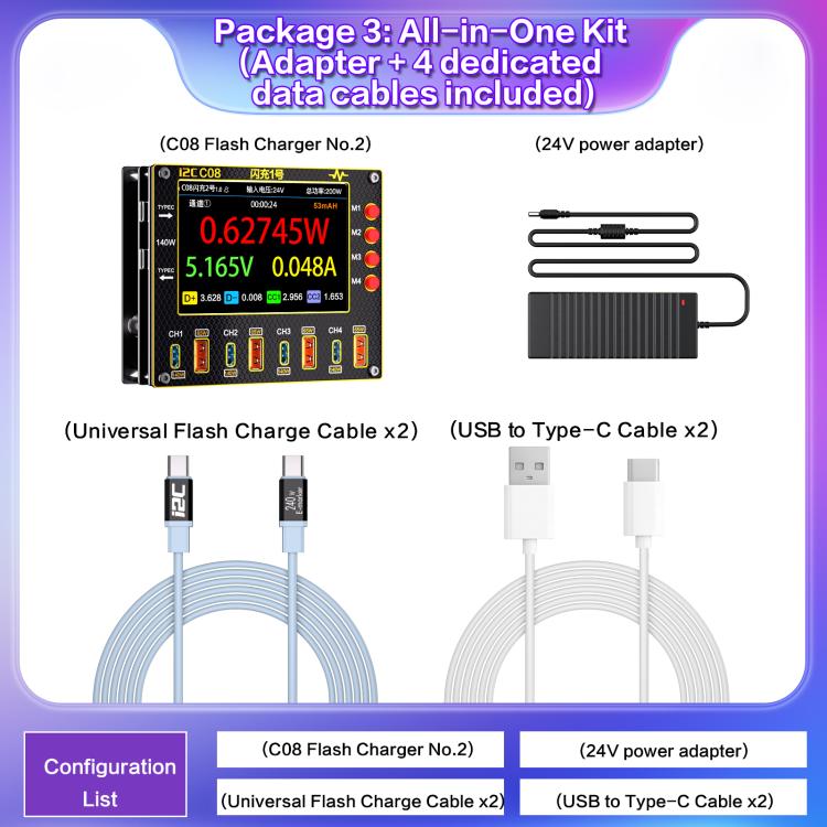 i2C C08 Flash Charger No.1 Digital Waveform Ammeter with Charge Detection / Voltage Measurement, Type:All in 1 Set