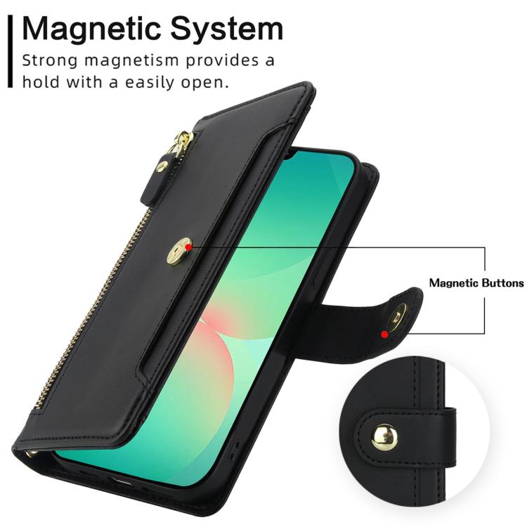 For Samsung Galaxy A17 / A26 / A16 Seven Card Slots Zipper Wallet Leather Phone Case with Lanyard