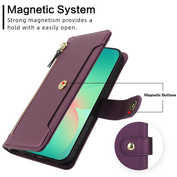 For Samsung Galaxy A17 / A26 / A16 Seven Card Slots Zipper Wallet Leather Phone Case with Lanyard