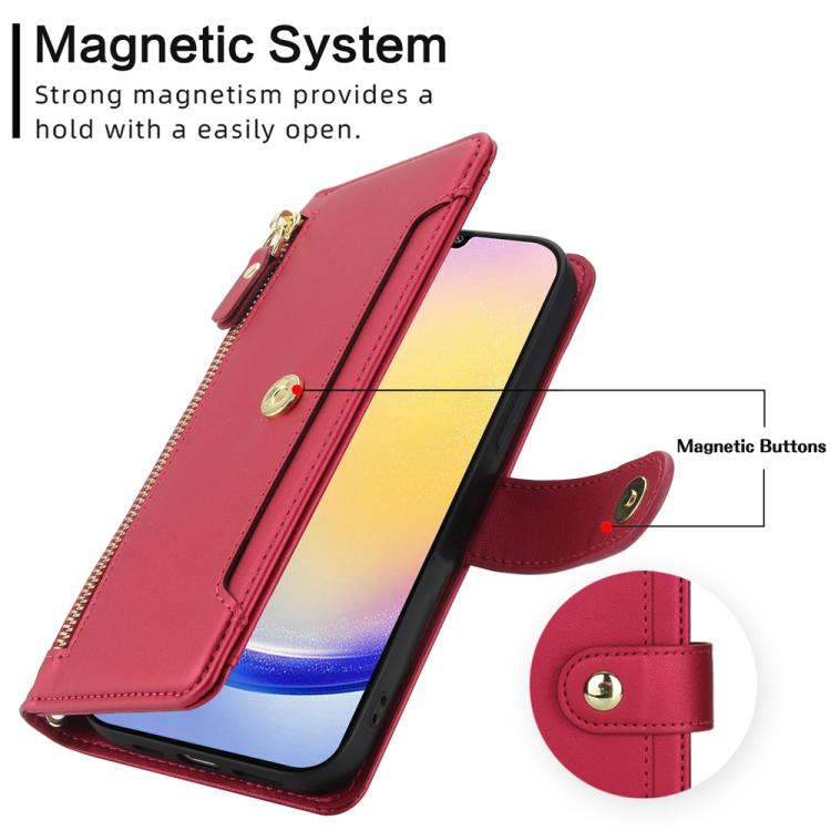 For Samsung Galaxy A15 5G / 4G Seven Card Slots Zipper Wallet Leather Phone Case with Lanyard