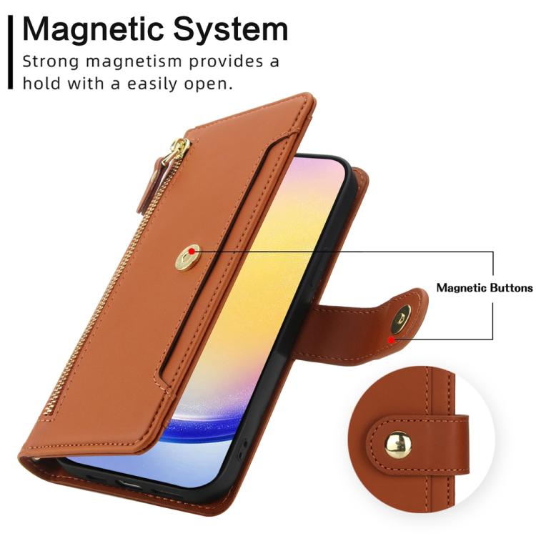 For Samsung Galaxy A15 5G / 4G Seven Card Slots Zipper Wallet Leather Phone Case with Lanyard