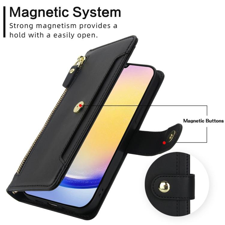 For Samsung Galaxy A25 5G Seven Card Slots Zipper Wallet Leather Phone Case with Lanyard