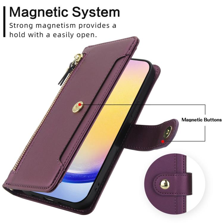 For Samsung Galaxy A25 5G Seven Card Slots Zipper Wallet Leather Phone Case with Lanyard