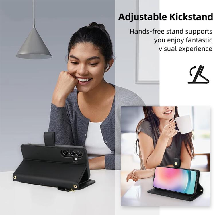 For Samsung Galaxy A24 4G Seven Card Slots Zipper Wallet Leather Phone Case with Lanyard