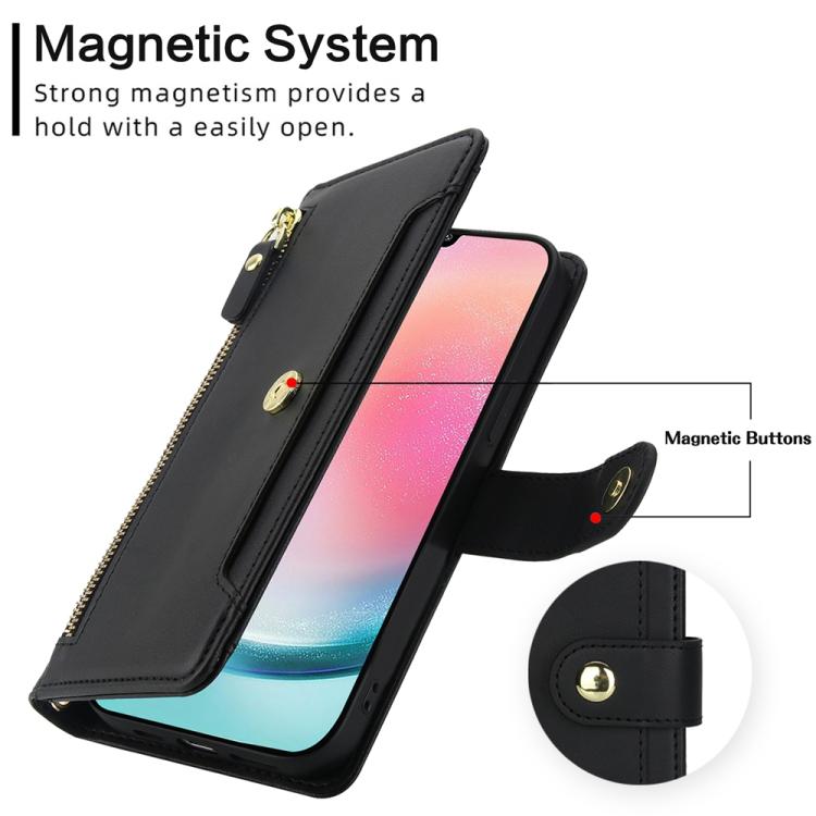 For Samsung Galaxy A24 4G Seven Card Slots Zipper Wallet Leather Phone Case with Lanyard