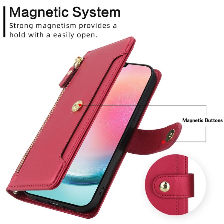 For Samsung Galaxy A24 4G Seven Card Slots Zipper Wallet Leather Phone Case with Lanyard
